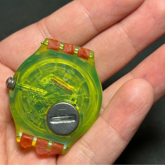 1993 Skeleton Swiss Made Swatch Scuba 200 Watch Green & Blue No Band Working - Picture 3 of 6